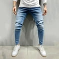 thumbnail image 2 of Miluxas Men's Ripped Jeans Slim Fit Skinny Stretch Jeans Pants Blue, 2 of 7
