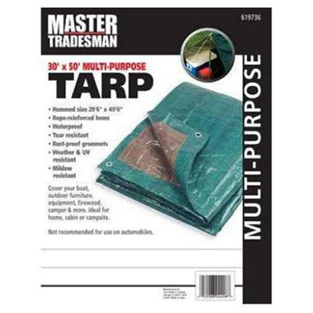 Master Tradesman RD 30 x 50 ft. Polyethylene Storage Tarp Cover - Hunter Green & Brown