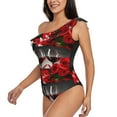 thumbnail image 2 of Gaeub Red Wine Rose Women's One Shoulder Ruffle Tummy Control Swimwear for Swimming Surfing Beach Party - XX-Large, 2 of 8