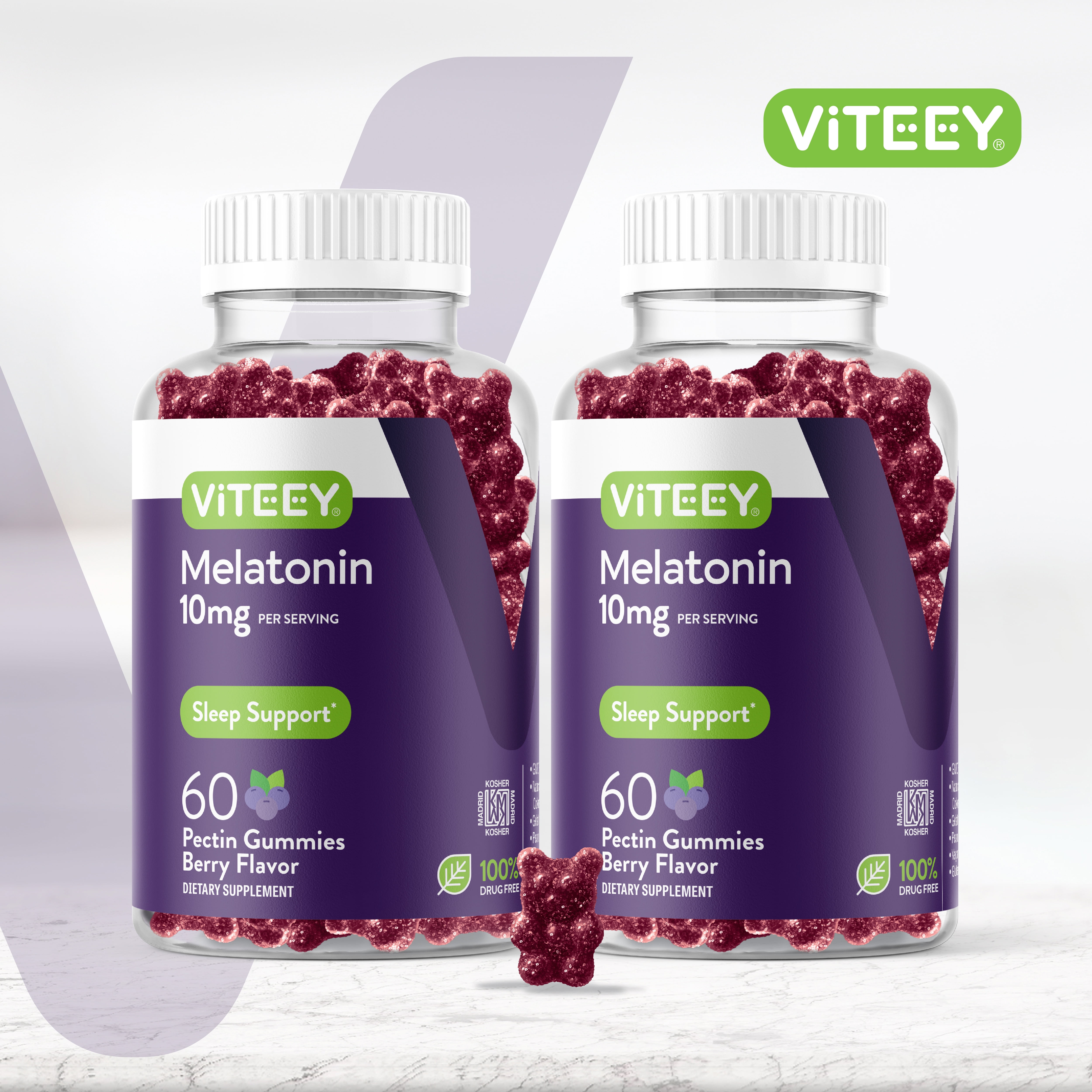 VITEEY Melatonin Gummies 10mg, Sleep Support, Berry Flavor, 60 Count, 2 Pack