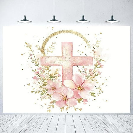 God Bless Backdrop Baptism Party Decorations Supplies for Girl First Holy Communion Christening Banner Flowers Baby Christening Background Photoshoot Boy Newborn Banner
