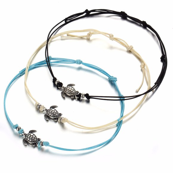 3FärgSetVintageWaxRepTurtleAnkletArmbandAncient
