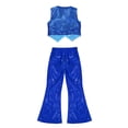 thumbnail image 4 of iEFiEL Girls Youth Two-piece Stage Performance Outfit Shiny Sequins Vest with Flare Pants Set Jazz Hip Hop Dancewear Blue 10-12, 4 of 5