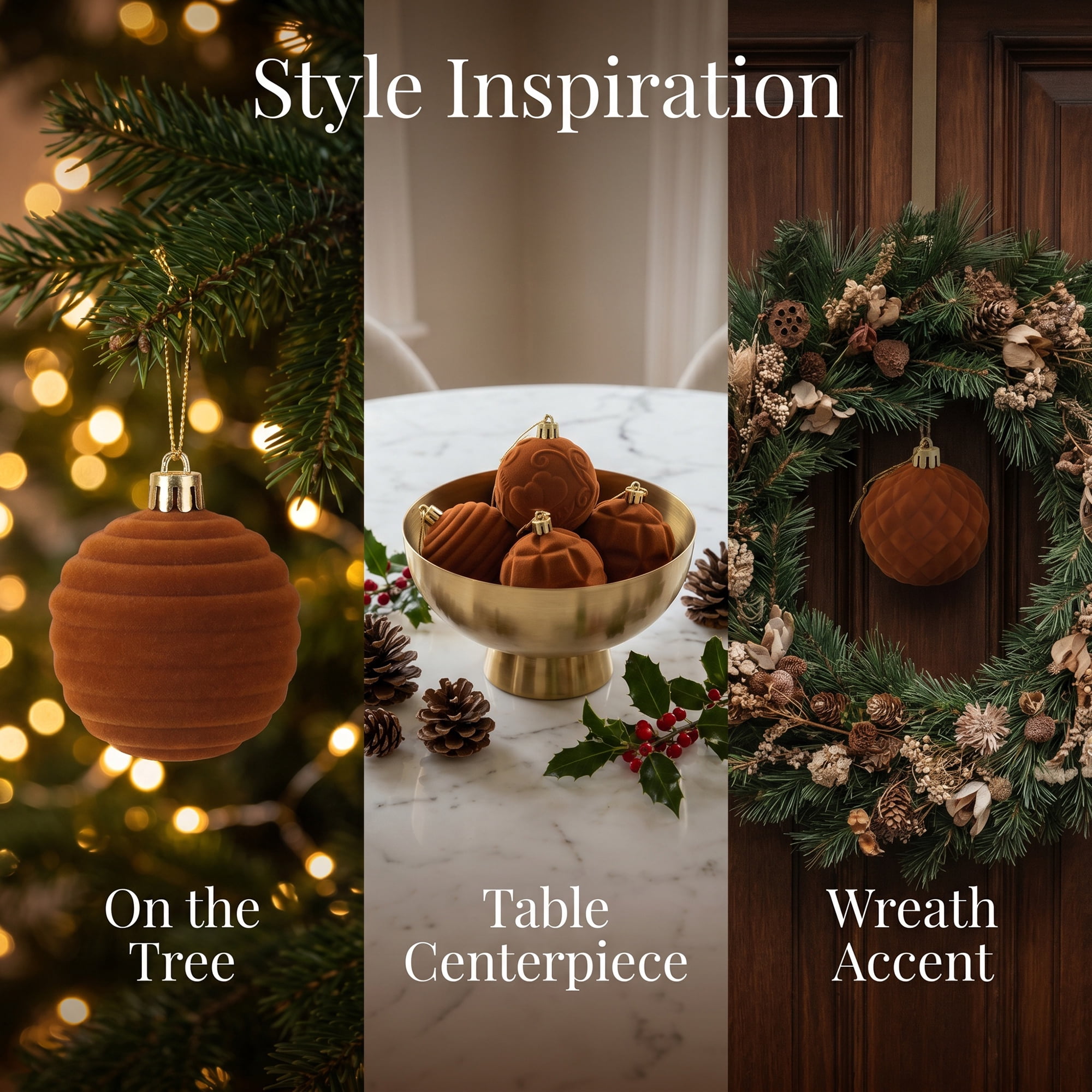 Unique Bargains Velvet Christmas 12 Pack Flocked Sphere Orbs Luxury Ornaments Bronze 2.4"