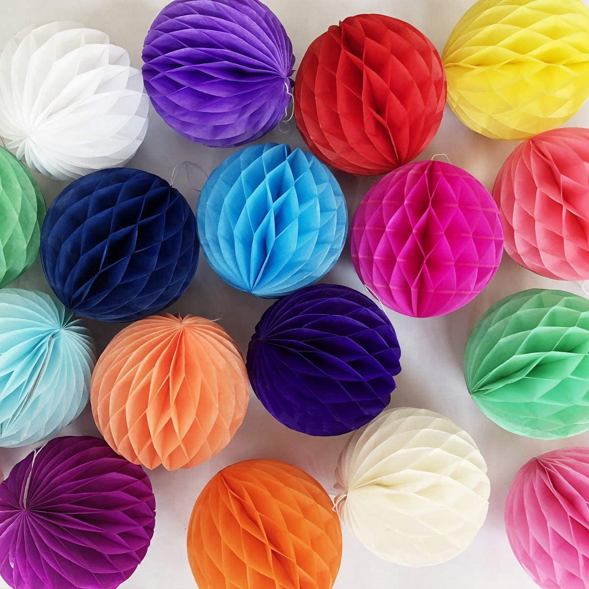 20pcs Honeycomb Flower Balls Party Decoration Paper Tissue Ball Pom Poms for Birthday Wedding Home Decor (6inch, Multi-Color)