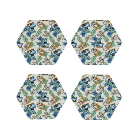

Naloa Dinosaurs And Leaves Leather Coasters for Drinks Durable Drink Coasters 4 Set for Tabletop Protection Luxurious Home Décor and Housewarming Gift ( {designName})Hexagon