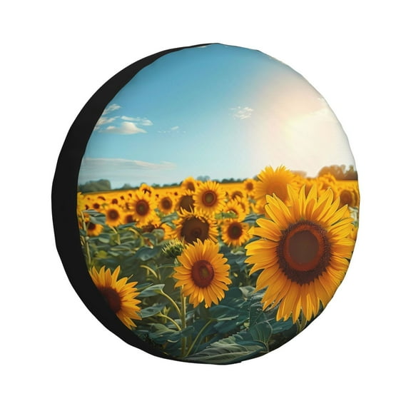 Fuzoiu Sunlit Sunflower Field Print Universal Spare Tire Cover with Buckle Strap, Waterproof Wheel Covers for Jeep, Trailer, RV, Truck and All Car-14 inch