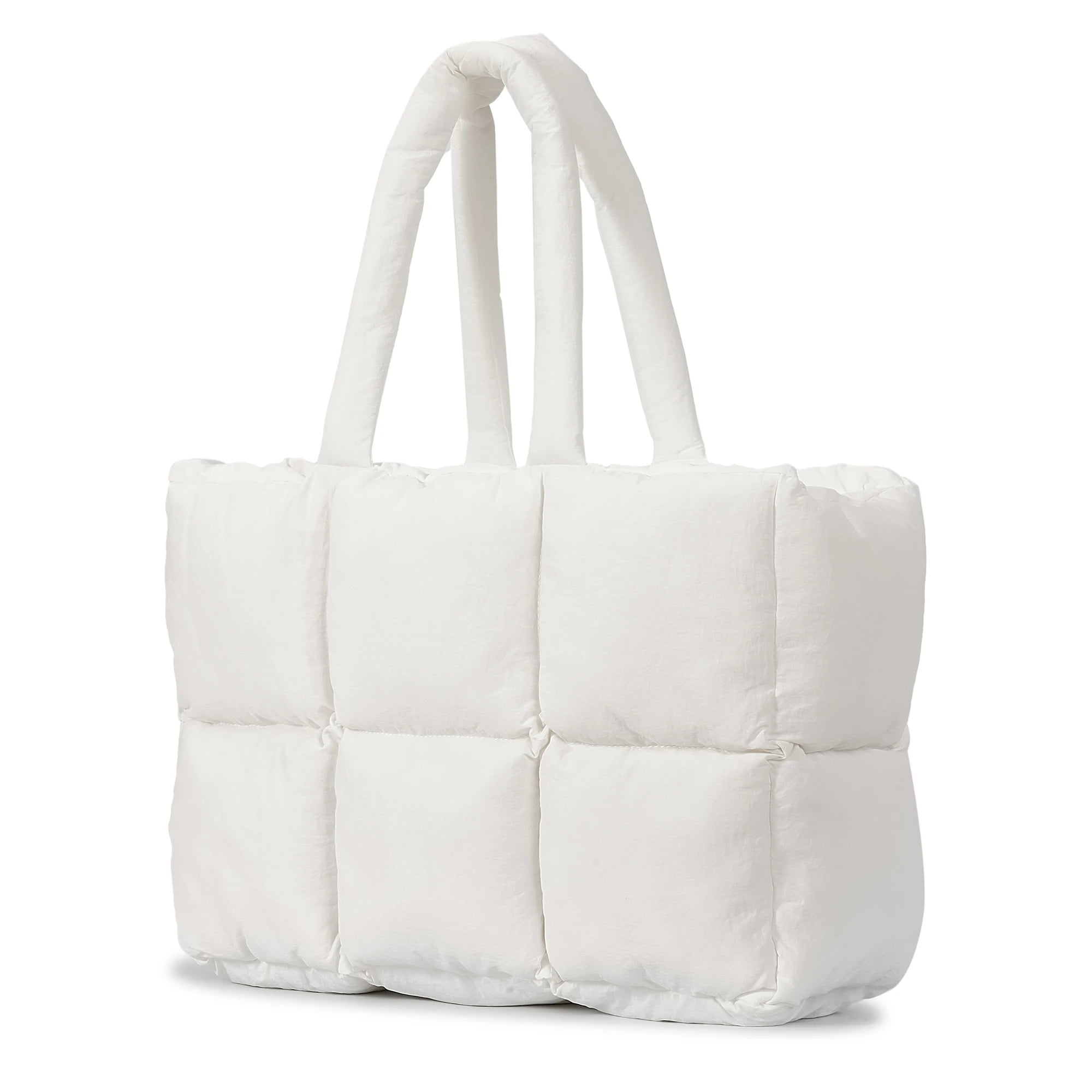 ★LOW CLASSIC★ PADDED NYLON BAGWHITE LC233_BA01WH Premium Nylon Puffer Tote Bag - Quilted Winter Handbag with
