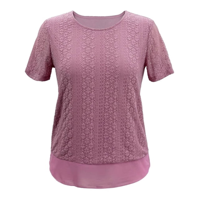 Blusa George para Mujer Tejida con Mesh en Ruedo, Manga Corta Rosa Talla M