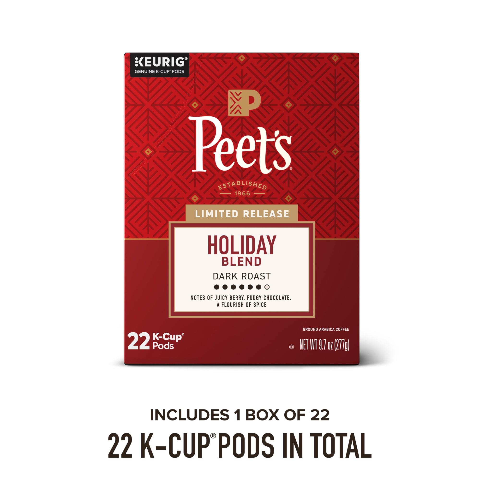 Peet's Coffee Holiday Blend Premium Dark Roast Keurig K-Cup Coffee Pods, 22 Count