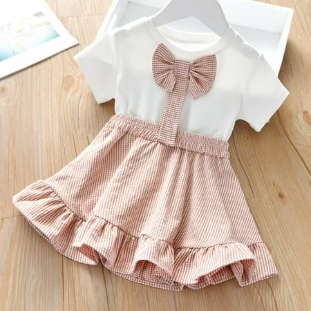 

EleaEleanor Summer Girl Letter Bow Casual Dress Short Sleeve Dress