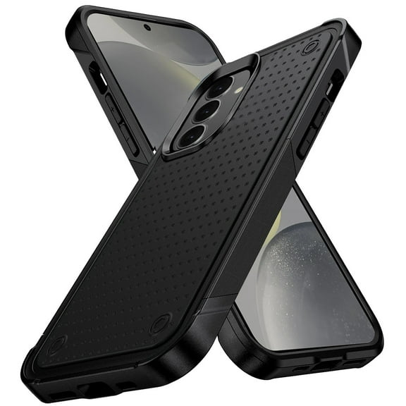 Designed for Samsung Galaxy S24 Ultra Heavy Duty Hybrid Armor Rubber Thick TPU Hard Drop Proof Dot Rugged Silicone Tough Durable Phone Case Cover [Black]
