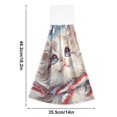 thumbnail image 2 of Haosy 2 Pack Kitchen Wash Cloths with Hanging Loops Absorbent Absorbent Quick Drying Hand Towels, White Cat with American Flag, 2 of 7