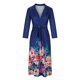 thumbnail image 4 of Vestido de mujer con estampado de solapa, manga tres cuartos, cintura alta, lazo, cinturón, vestido Pompotops  hdfakjf9413, 4 of 8