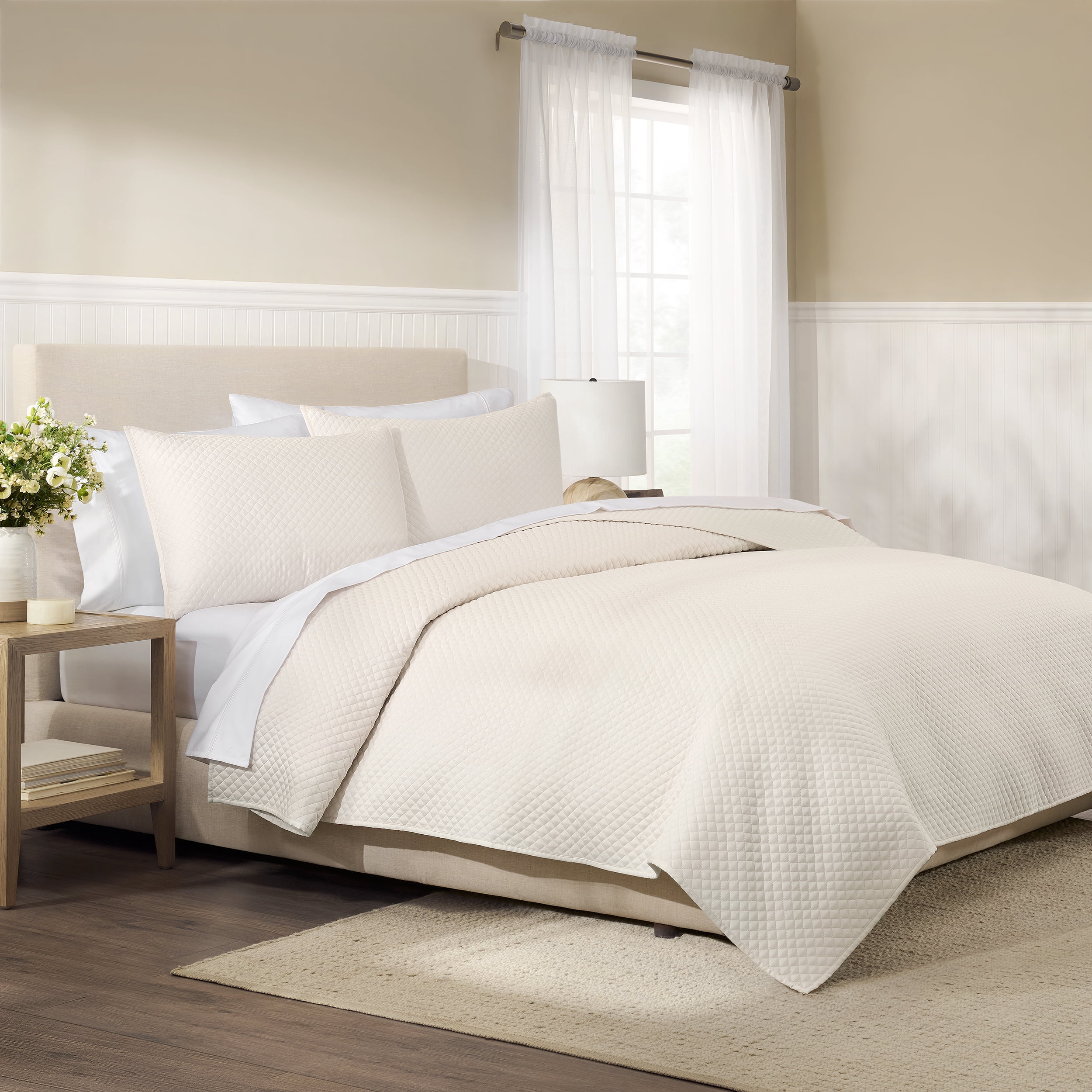 Wamsutta 1846 Cotton Tencel 3-Piece Gardenia Diamond Stitch Quilt Set, King
