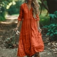 thumbnail image 2 of WULMLEO Linen Dresses for Women 2025 Flowy V Neck Short Sleeve Maxi Dress Lightweight Summer Beach Vacation Clothes Orange 2XL, 2 of 5