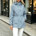 thumbnail image 4 of WRKEKC Windbreaker Jackets for Women Solid Color Hooded Long Sleeve Zip Up Drawstring Waist Windproof Outdoor Coat, 4 of 7