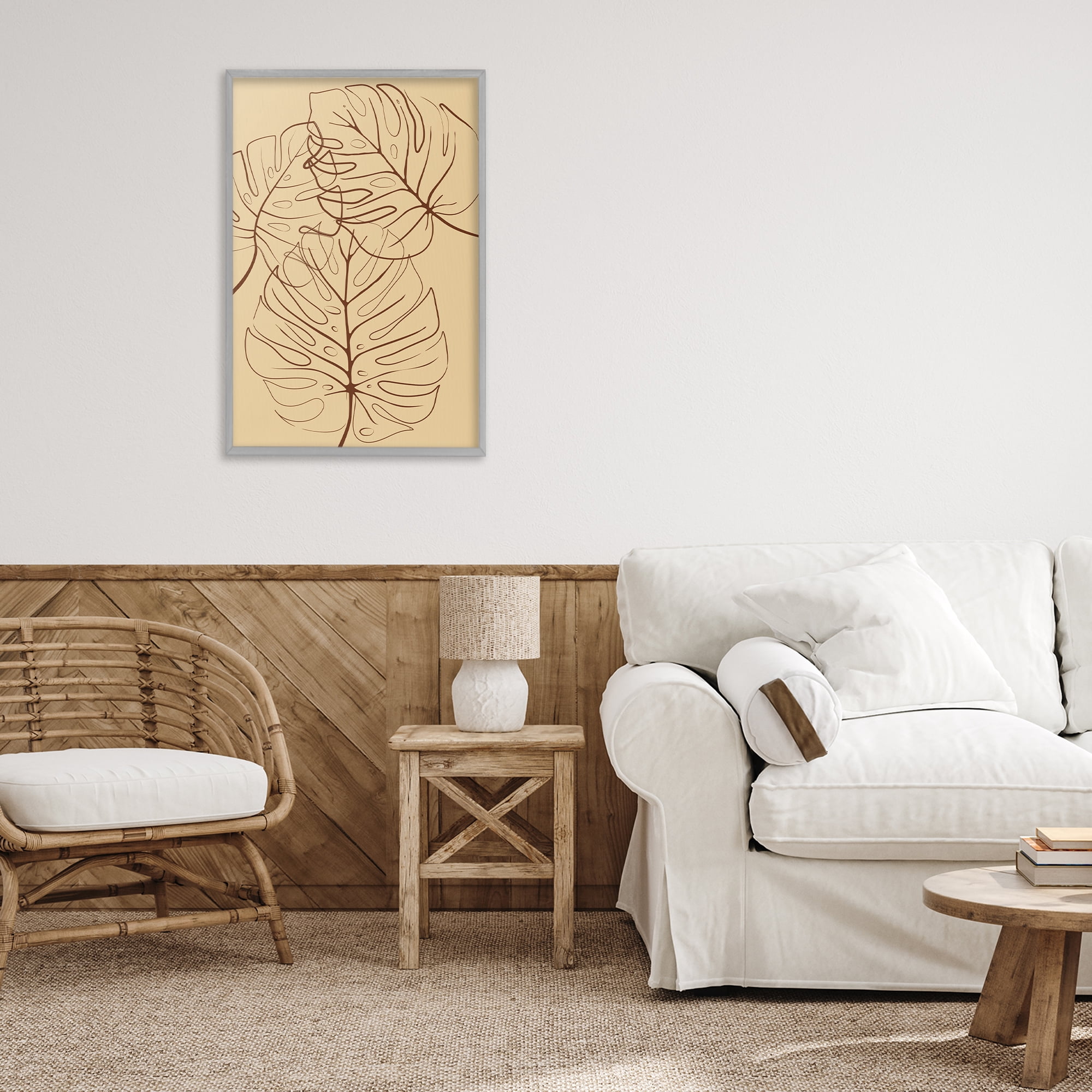 Stupell Industries Autumn Monstera Leaf Contour Gray Framed Giclee Art, design by Martina Pavlova