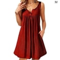 thumbnail image 1 of Vestido de mujer Jumpingount Chaleco con botones plisado sin mangas con bolsillo informal Rojo vino M, 1 of 6