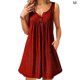 thumbnail image 1 of Vestido de mujer Chaleco con botones plisado Camiseta Vestido sin mangas con bolsillo informal, Rojo vino, M Kearding AP002060-17, 1 of 6