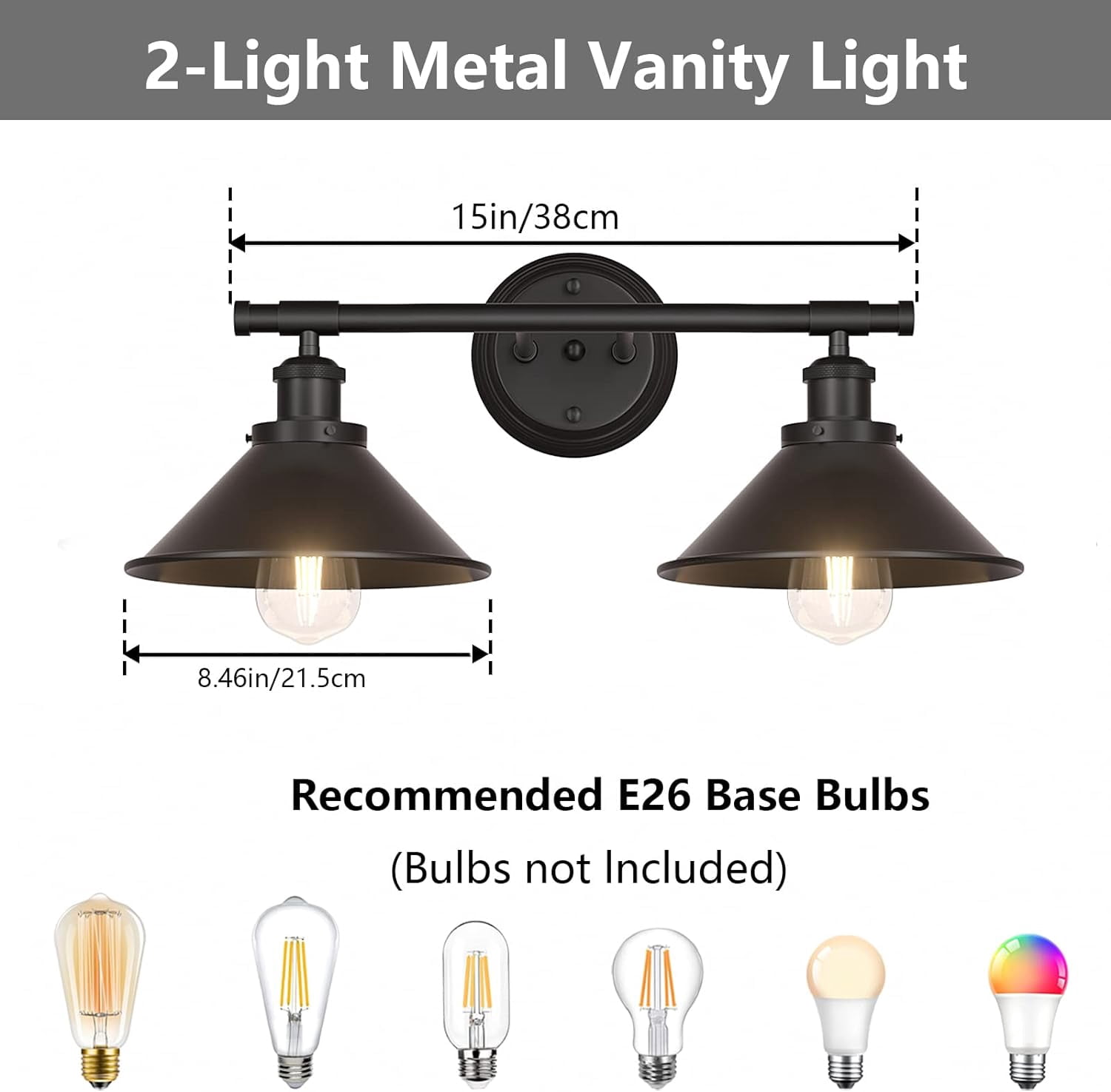 Modern Farmhouse Wall Scones 2-Light Vanity Light Bathroom Light Fixtures, Black