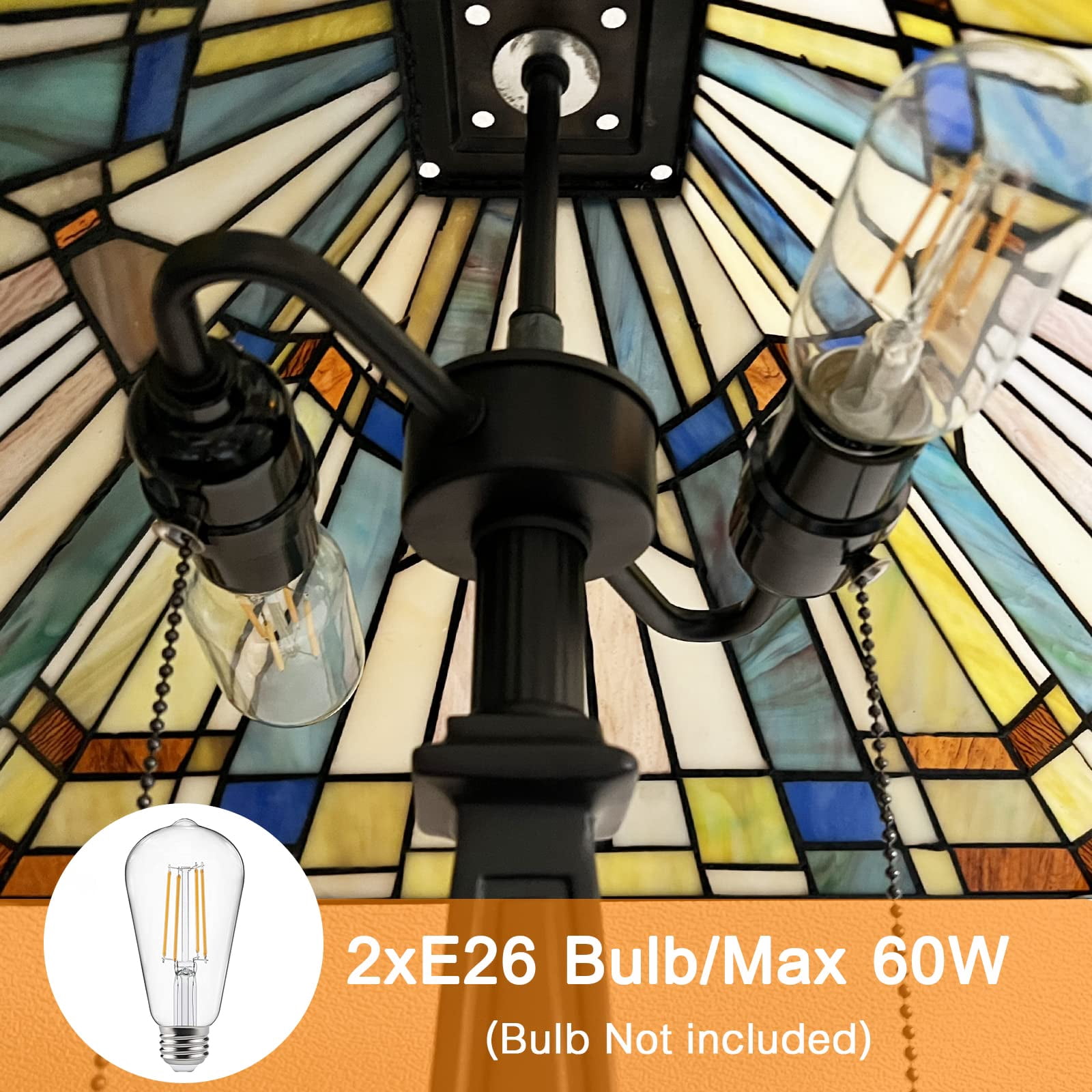 Tiffany Table Lamp 16" Wide Handmade Stained Glass Lamp Shade 2 Light Vintage Table Lamp for Living Room Bedroom