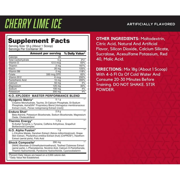 BSN N.O.-XPLODE Cool Rush Pre Workout Powder, Cherry Lime Ice