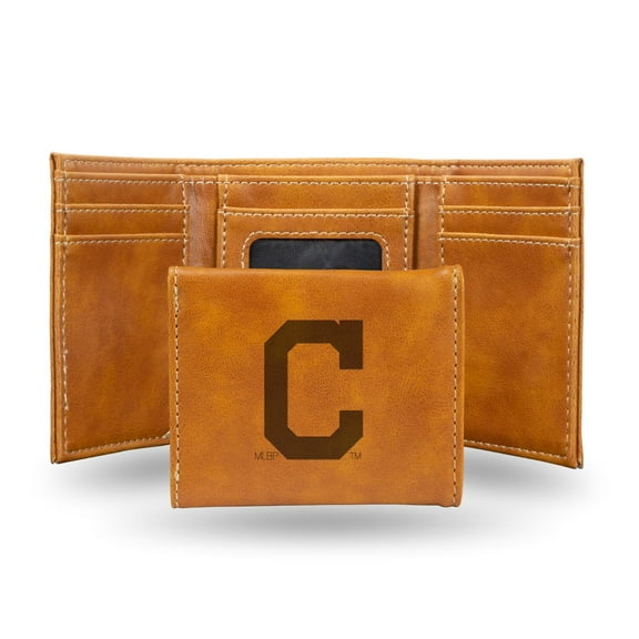Cleveland MLB Indians Laser Engraved Brown Trifold Wallet
