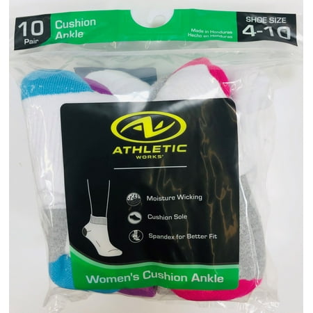 Athletic Works Women's Half Cushion Ankle Socks, 10 Pairs