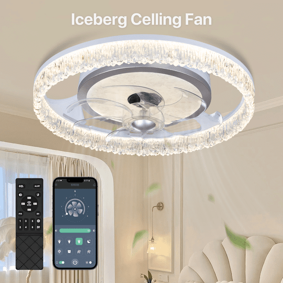 Lumi Home 19.7" Modern Ceiling Fans with Lights and Remote, Dimmable Low Profile Ceiling Fan, Flush Mount Ceiling Fan, Stepless Color Temperature Change and 6 Speeds - White
