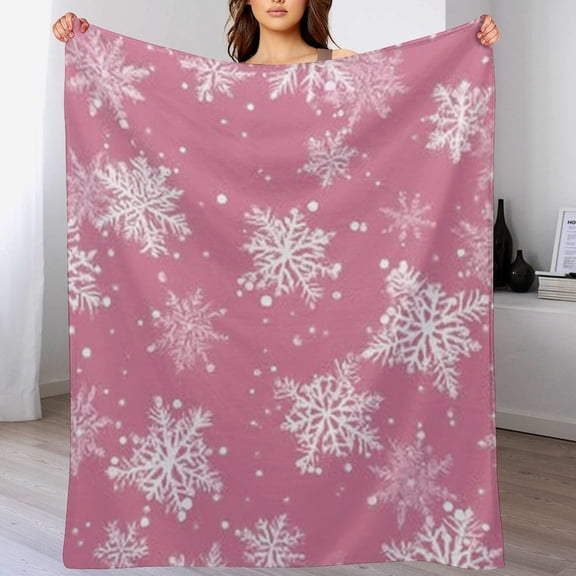 RKSupls Christmas Throw Blanket ,Pink snowflakes Decorative Blanket for Home Bed Sofa Couch,50x60 in
