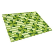 Caroline's Treasures Watercolor Shamrock Stripes Glass Cutting Board Large