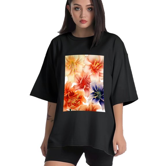 Plus Size Shirt for Women Black Tops for Women Short Sleeves Shirt for Women Flower1 T Shirt Crewneck Shirt for Women XS