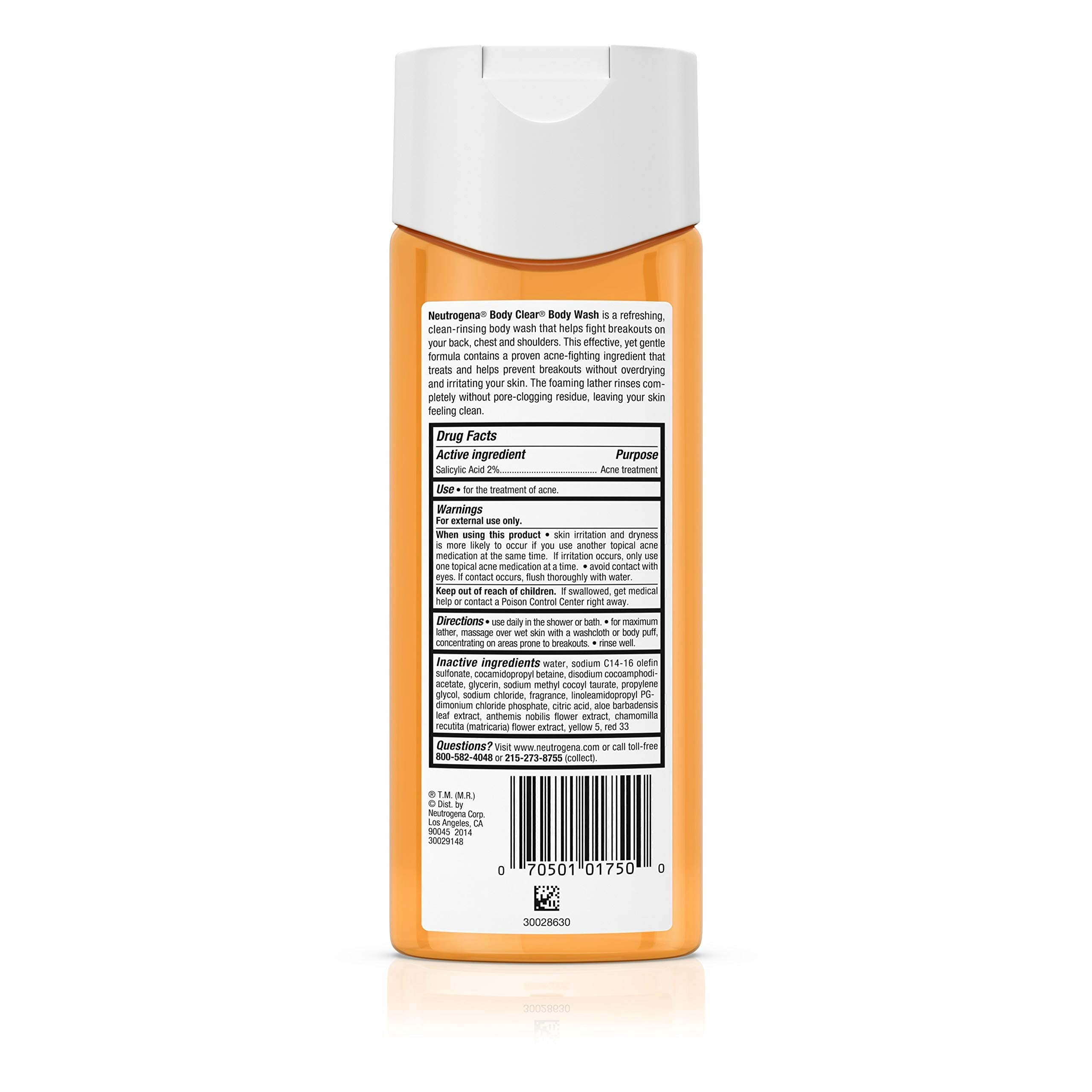 Neutrogena Body Clear Acne Body Wash with Glycerin & Salicylic Acid Acne Medicine for Acne-Prone Skin, Non-Comedogenic, 8.5 fl. Oz (Pack of 3)