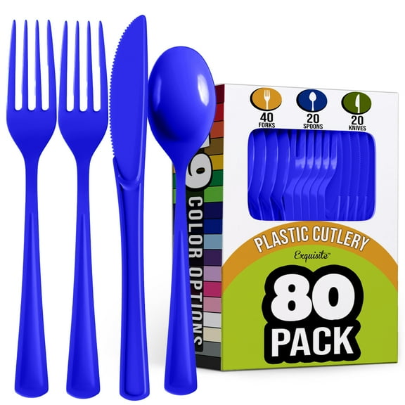 Amscan Heavyweight Royal Blue Plastic Cutlery Assortment, Medium Size, 24 Count