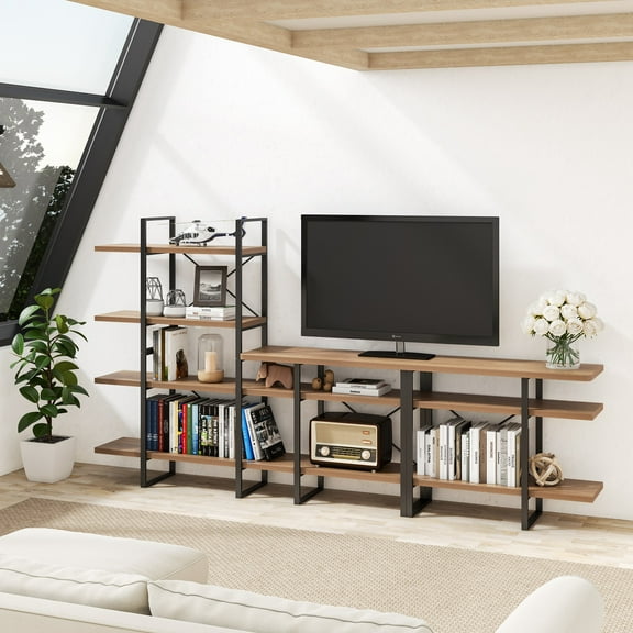 Davee Furniture Open Walnut Shelves 8-tier Entertainment TV Stand