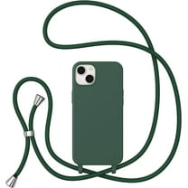 Crossbody Case for iPhone 13/iPhone 14 with Lanyard Strap Adjustable Rope Liquid Silicone Soft Cover for iPhone 13/iPhone 14 6.1 inch-Dark Green