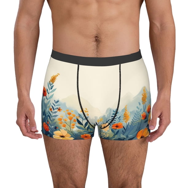Balery Floral Mountain Landscape Calzoncillos bóxer para hombre, ropa interior de algodón suave y transpirable con cinturilla de nailon-Medium