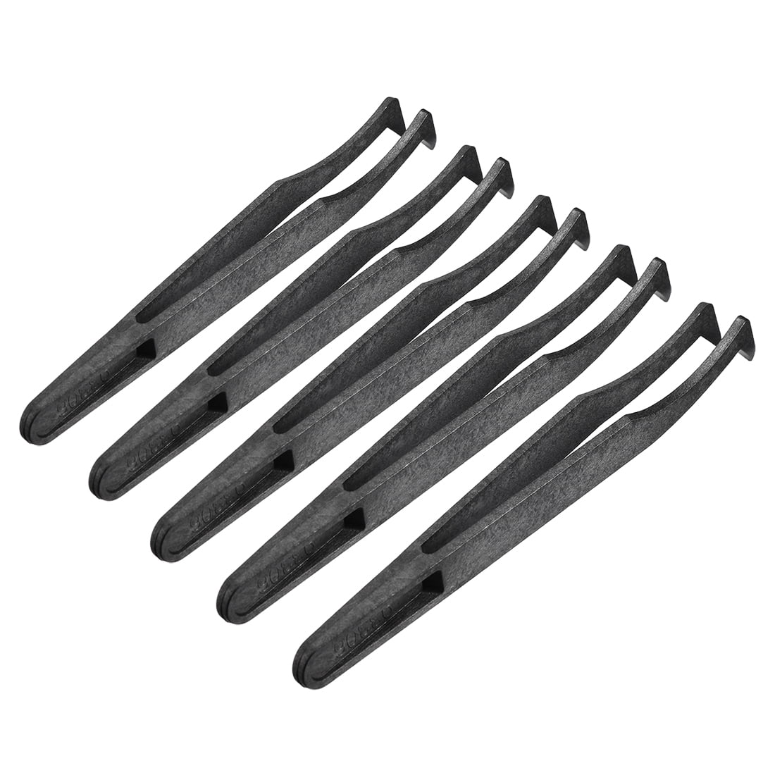 Black Plastic Curved Tip Antistatic Tweezers 4.7 Inch Length 5pcs