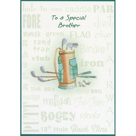 Designer Greetings Golf Bag and Golf Terms Birthday Card for Brother