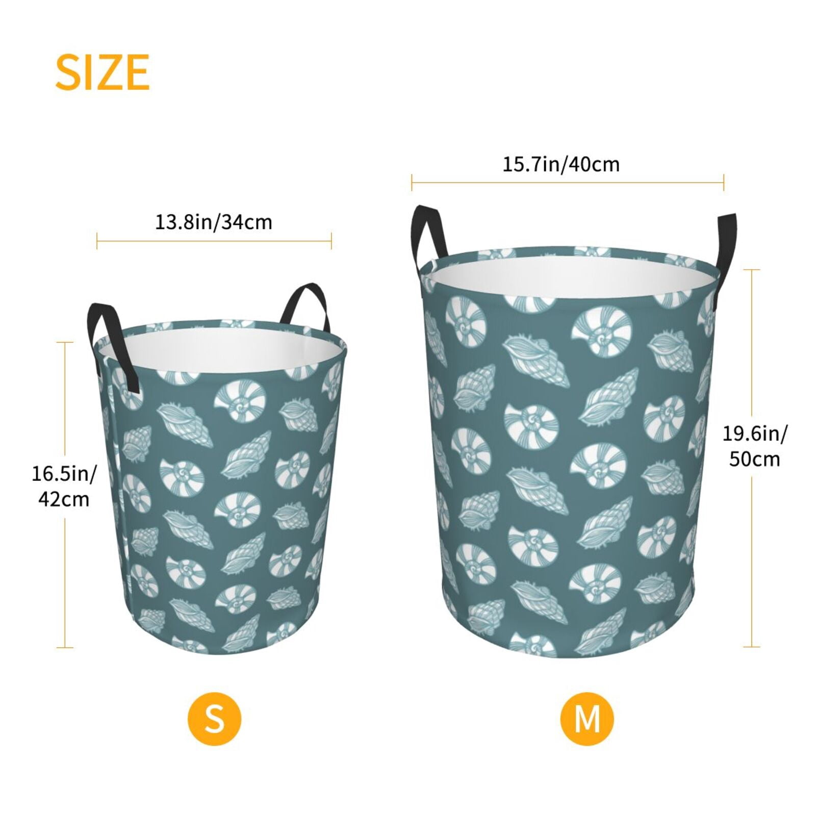 Large Laundry Basket with Handles - Green White Conch Kids Baby Dirty Clothes Laundry Hamper for Bedroom Aesthetic