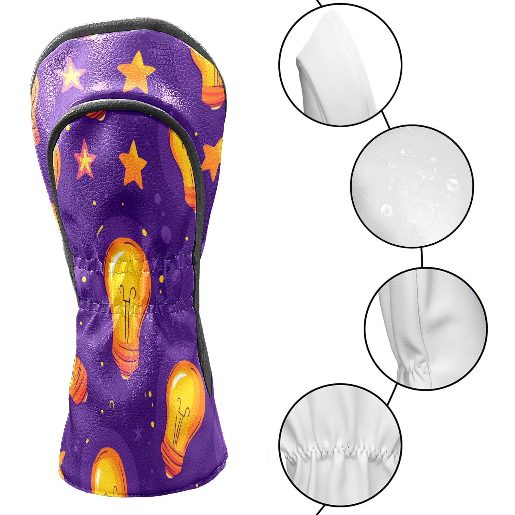 Golf Club Covers PU Leather Waterproof Head Covers for Fairway Woods Hybrids Light Bulb Pattern