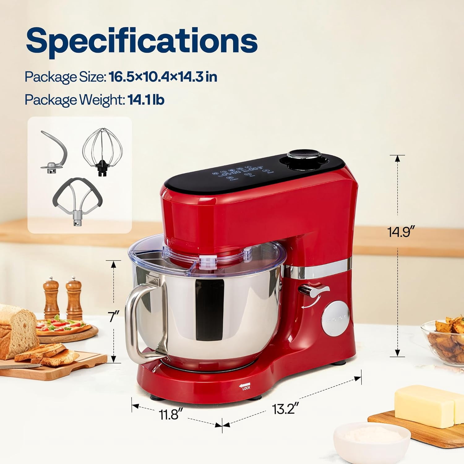 SPECSTAR Stand Mixer with Fermentation, One-Touch Presets Electric Dough Mixer with 6 Qt Bowl, Kitchen Standing Mixer for Baking, Cake with Flex Edge Beater, Bread Hook, Whisk, Red