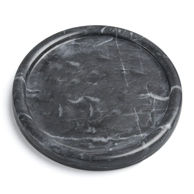 Bandeja de mármol negro genuino, bandeja redonda de piedra natural, bandeja de mármol decorativa, bandeja de baño de alta gama, bandeja de tocador (negro 5.5)