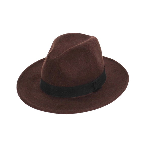 Conairie Unisex Elegant Solid Color Fedora Hat Wide Brim Flat Brim Jazz Cap Wool Blend Breathable Outdoor Sun Protection Coffee
