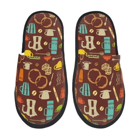Balery Retro Coffee Slient Indoor Furry Fleece Comfort House Shoes Soft Non-Slip Home Shoes Cotton slippers House Slippers-- Large