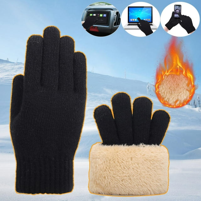 Guantes de invierno para exteriores para hombre y mujer, con forro polar, para pantalla táctil, cálidos, elásticos, de punto grueso, de lana, térmicos, para mujer