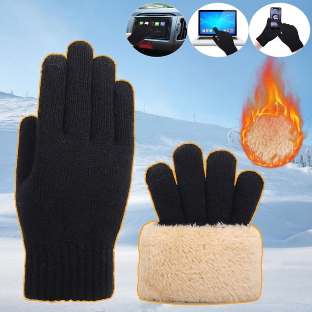 Guantes de invierno para exteriores para hombre y mujer, con forro polar, para pantalla táctil, cálidos, elásticos, de punto grueso, de lana, térmicos, para mujer