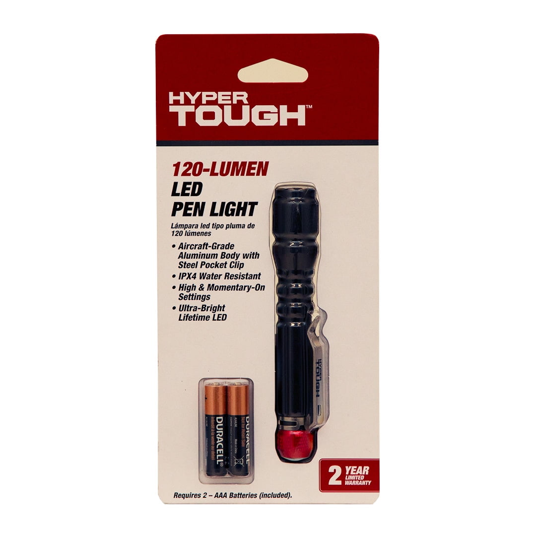 Hyper Tough 120 Lumen LED Pen Light 2 AAA Batteries Included Black 2 oz