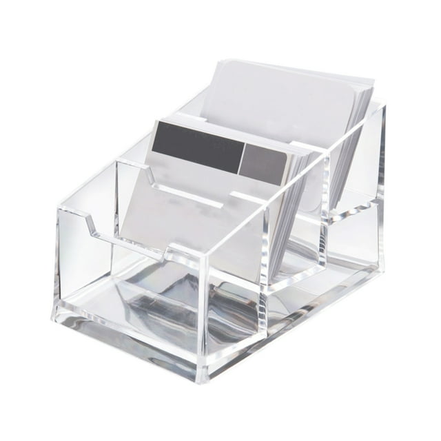 Clear Acrylic Business Card Holder, Minimalist Desk Organizer for Office or Home, Compact Tray for Name Cards, Notes, or Small Accessories